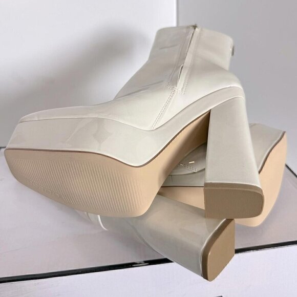 Guess Womens Byra Ivory Patent Square Toe Block Heel Mid-Calf Boots Shoes 8 - Picture 8 of 9